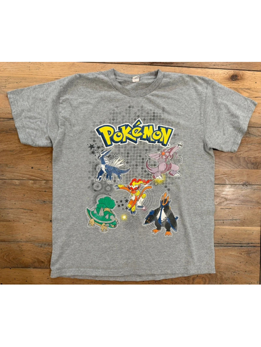 Vintage Pokemon T Shirt Gray XL Kids Palkia Dialga Infernape Empoleon Piplup